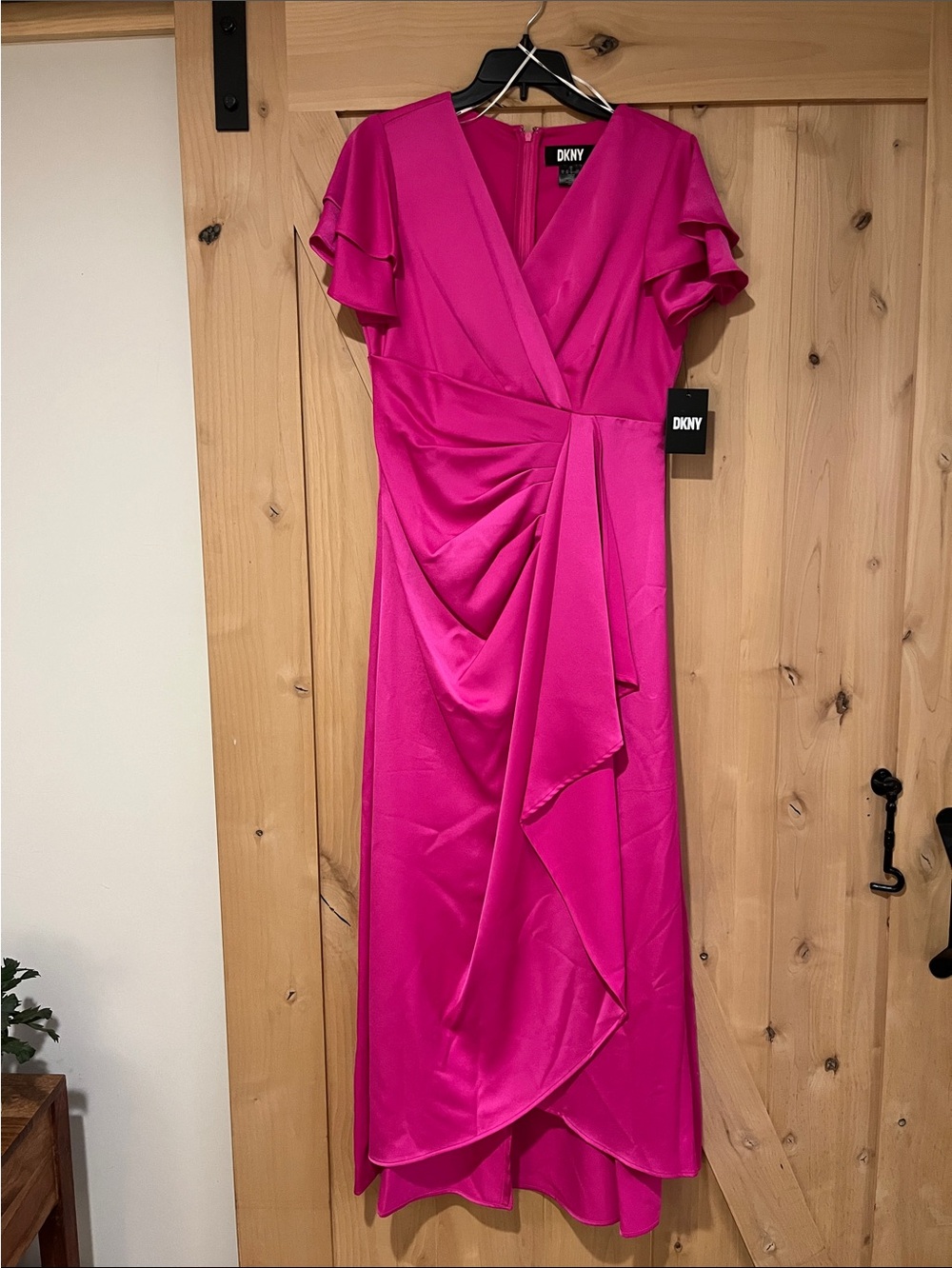 DKNY Hot Pink Draped Maxi Wrap Dress